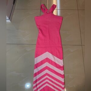 Almost Famous Pink and White Chevron Maxi Dress